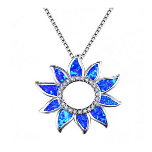 White Rhodium Filled High Polish Finsh Lab-Created Sapphire Star Circle Charm Necklace