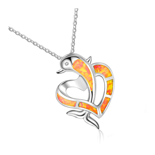 925 Sterling Silver Filled High Polish Finsh Fire Opal Dolphin Heart Cross Pendants Necklaces