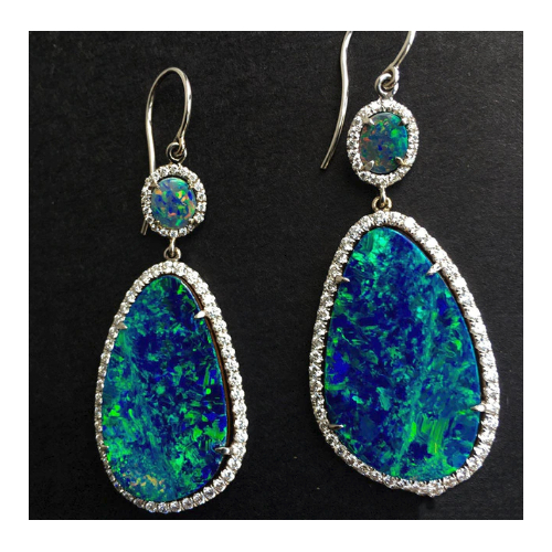 Blue Opal White Cubic Zirconia Dangle Earrings