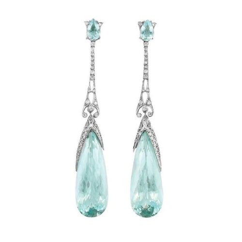 Temperament Blue Crystal Elegant Water Drop Earrings Sterling Silver Filled High Polish Finsh