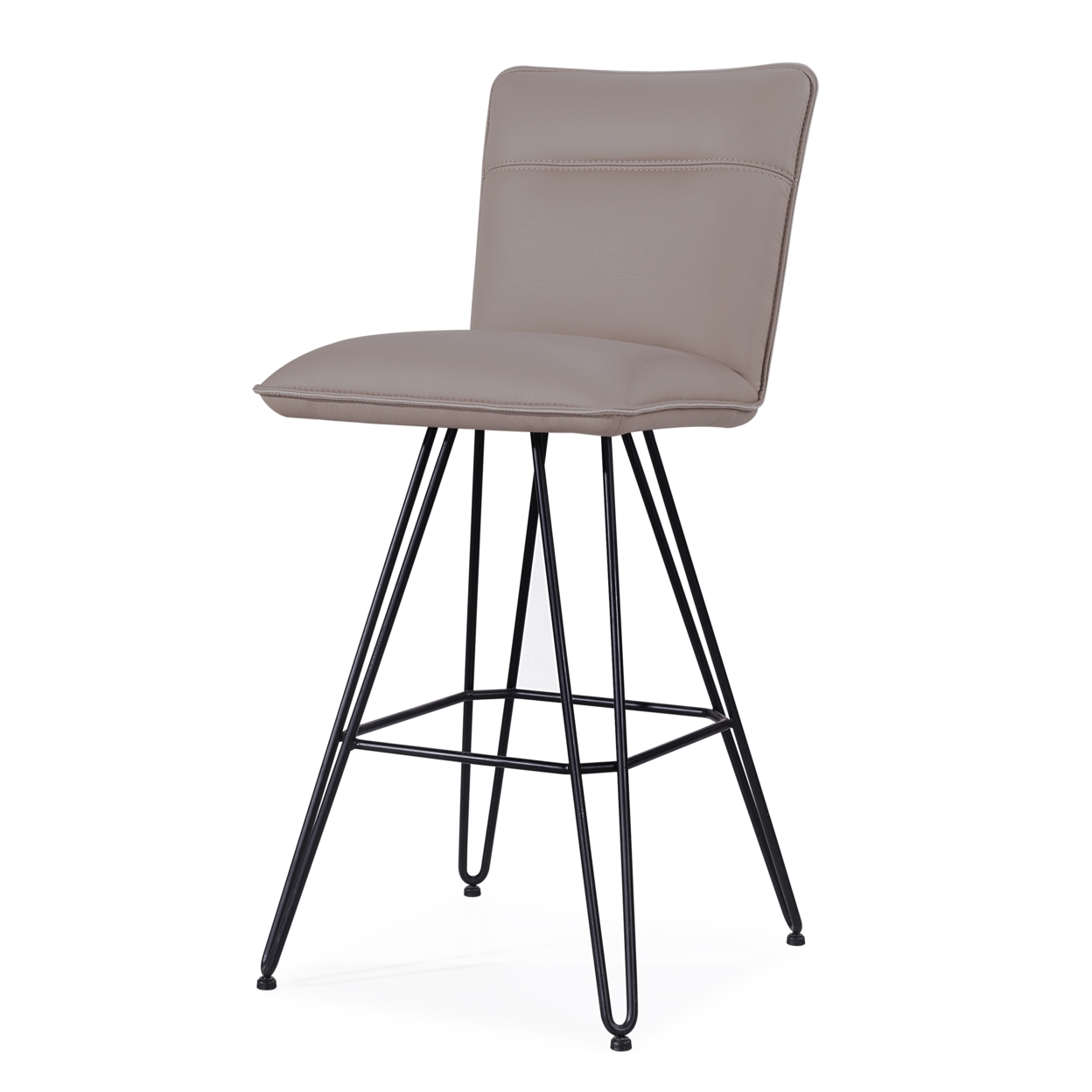 Metal Leather Upholstered Bar Height Stool With Hairpin Style Legs Set Of 2, Taupe And Black- Saltoro Sherpi