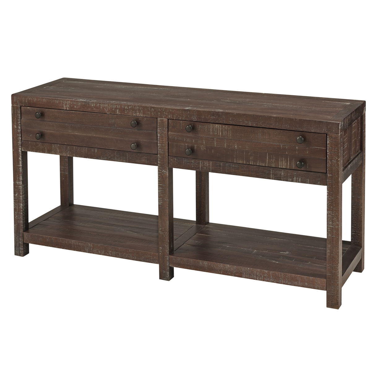 Wooden Two Drawer Console Table With Bottom Shelf, Brown- Saltoro Sherpi