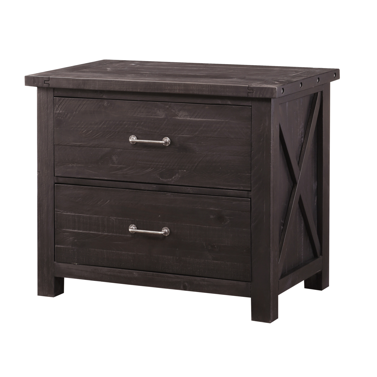 Two Drawer Wooden File Cabinet With Metal Handle Pull And Crossed Side Plank, Caf??? Brown- Saltoro Sherpi