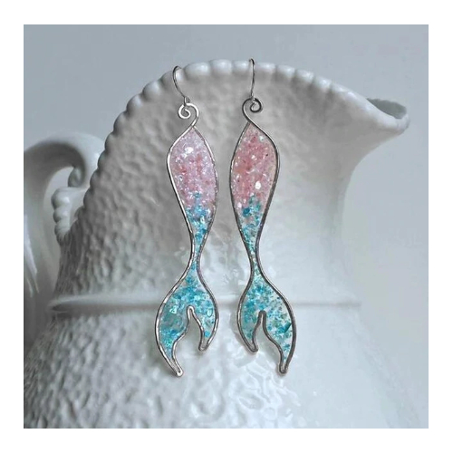 Blue-pink Opals Mermaid Hanging Earrings