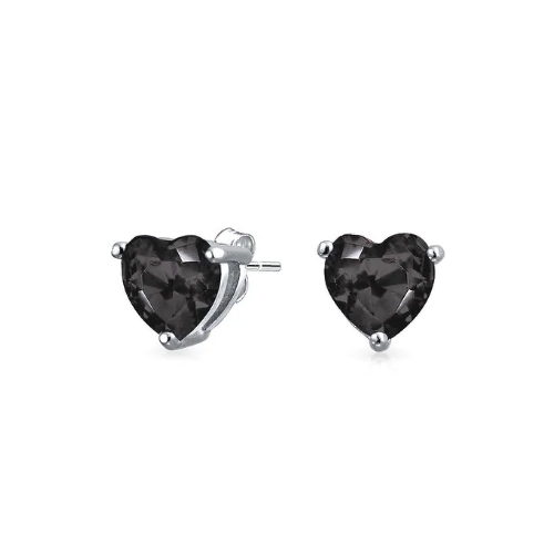 Black Heart Shaped Stud Earrings 925 Sterling Silver Filled High Polish Finsh 7mm