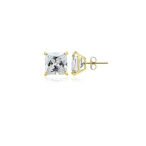 Gold Filled High Polish Finsh Stud Earring, With Cubic Zirconia Square , Golden Tone 3 Mm