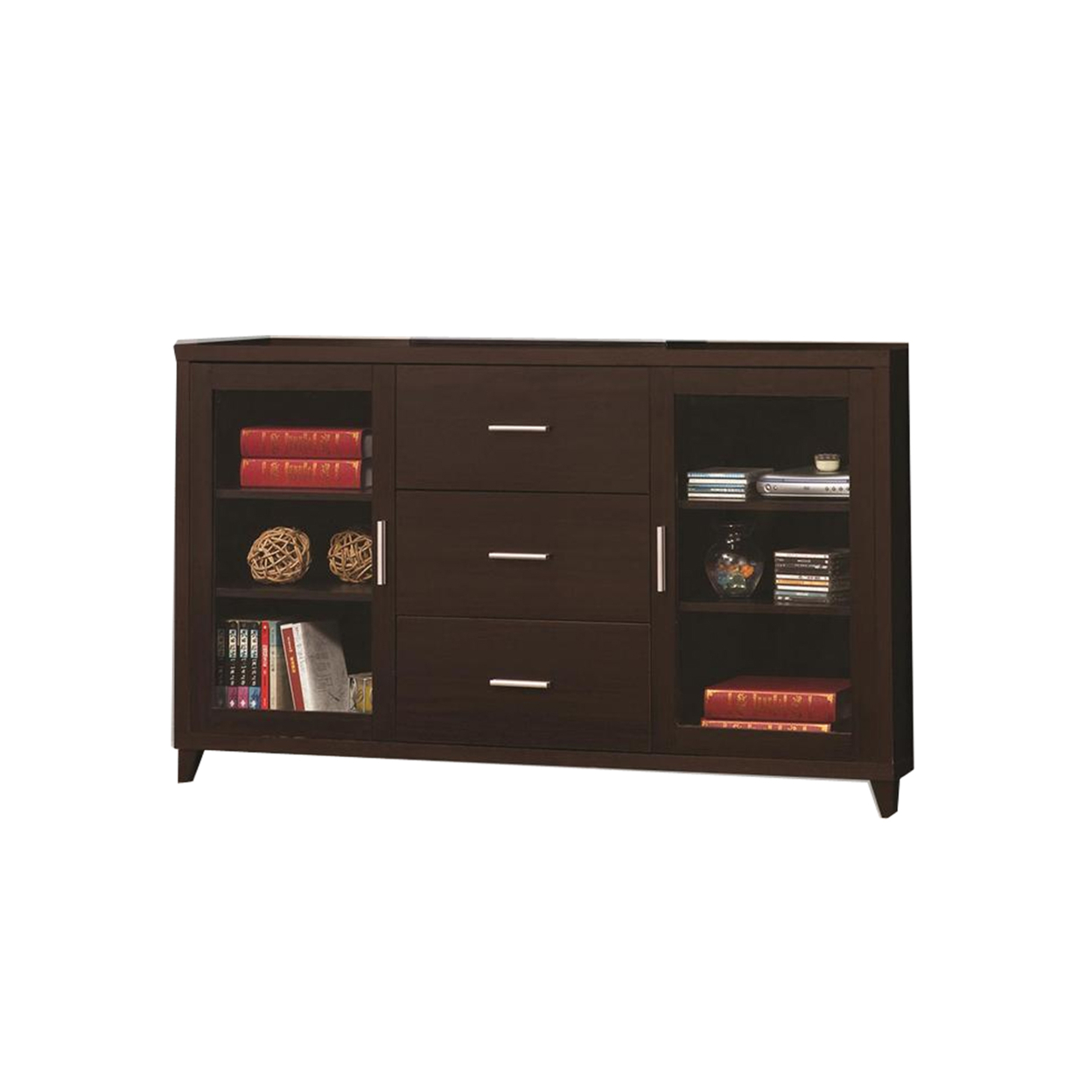Modern & Minimal Style TV Console With Multi Shelves & Drawers, Cappuccino Brown- Saltoro Sherpi