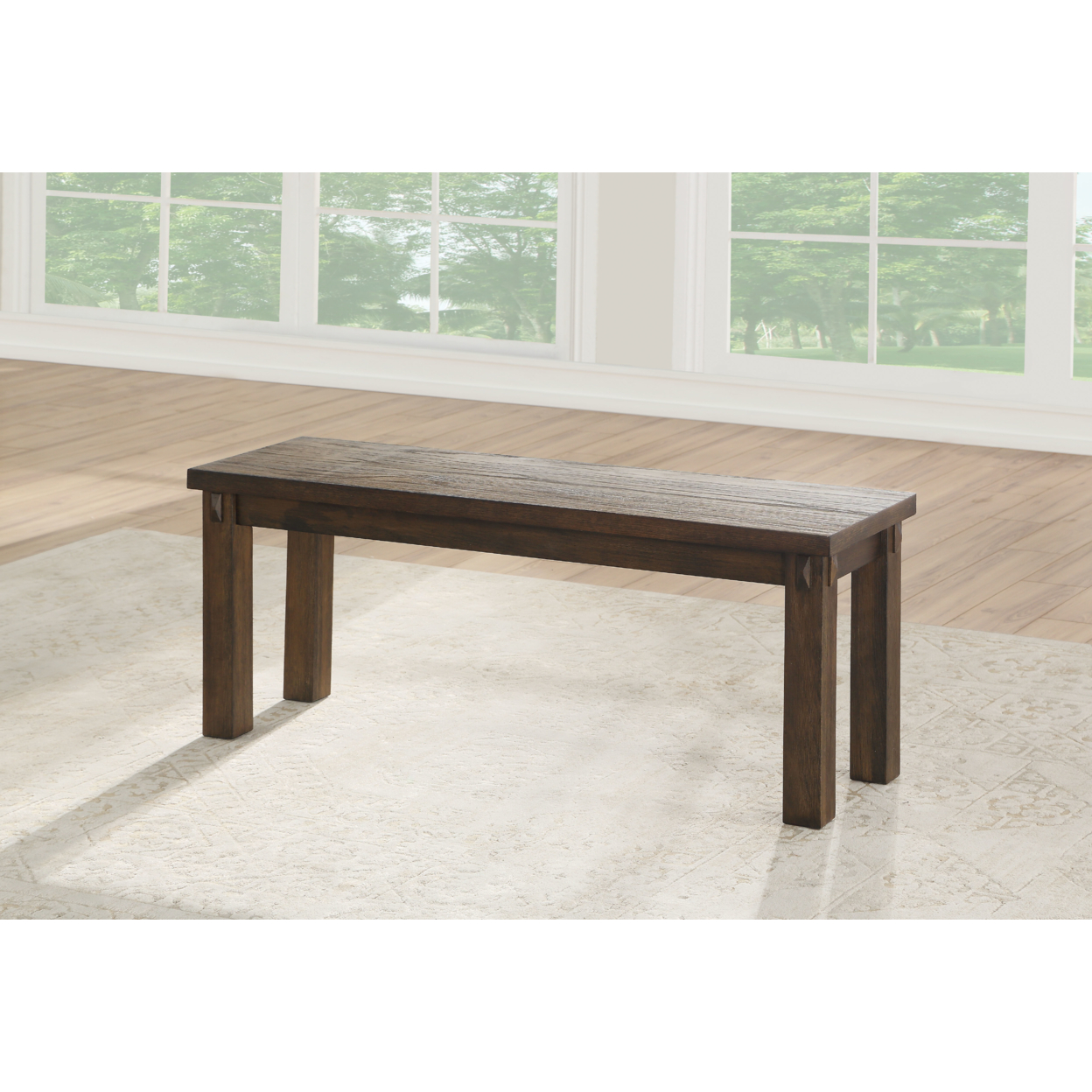 Poplar Wood Dining Side Bench With Thick Block Legs, Brown- Saltoro Sherpi