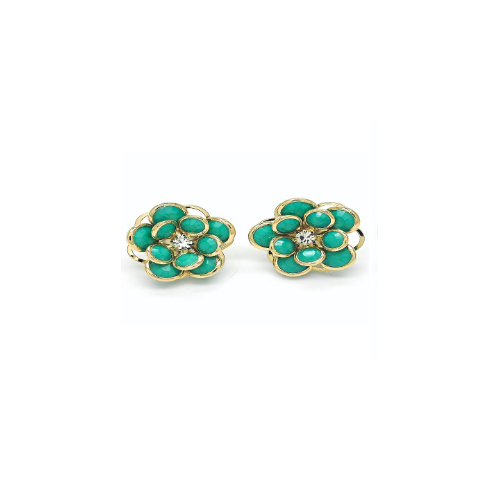 Green Hibiscus Crystal Stud Earrings Crafted In 18k Gold Filled High Polish Finsh