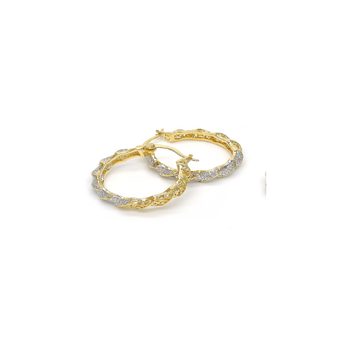 2-Tone 18k Gold Filled High Polish Finsh Diamond Accent Hoop Earrings