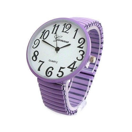 Super Large Face Easy To Read Stretch Band Geneva Watch - Lilac