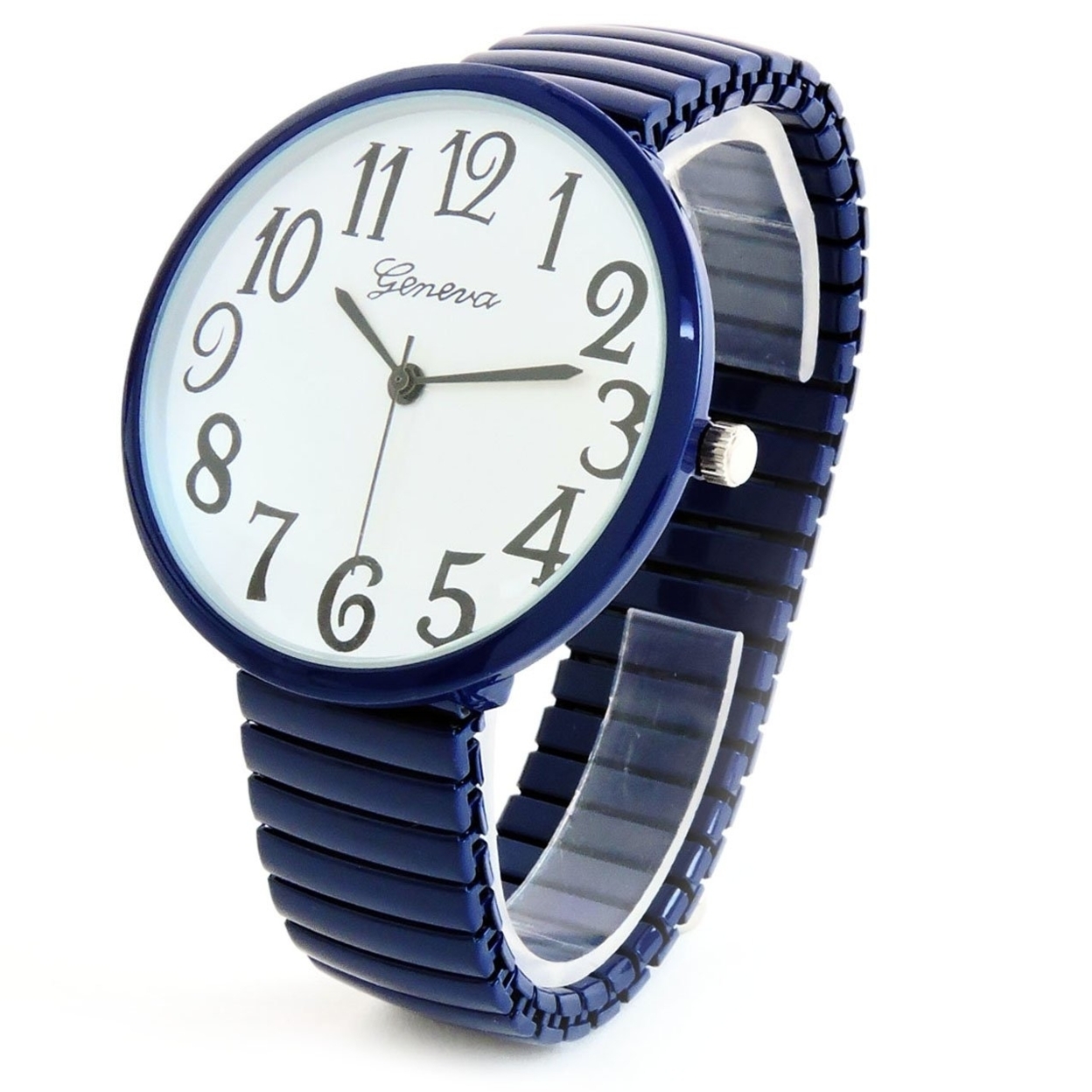Super Large Face Easy To Read Stretch Band Geneva Watch - Navy Blue