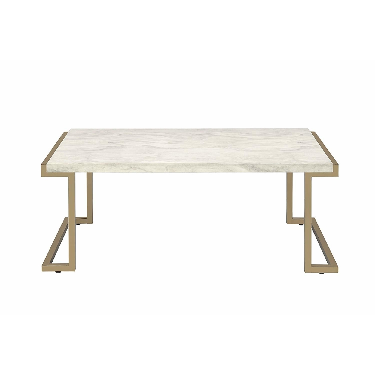 Faux Marble Top Coffee Table With Metal Base, White And Gold- Saltoro Sherpi