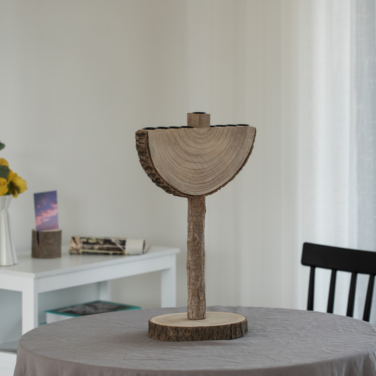 Nine Branch Vintage Handmade Wooden Hanukkah Menorah For Home, Synagogue And Shul