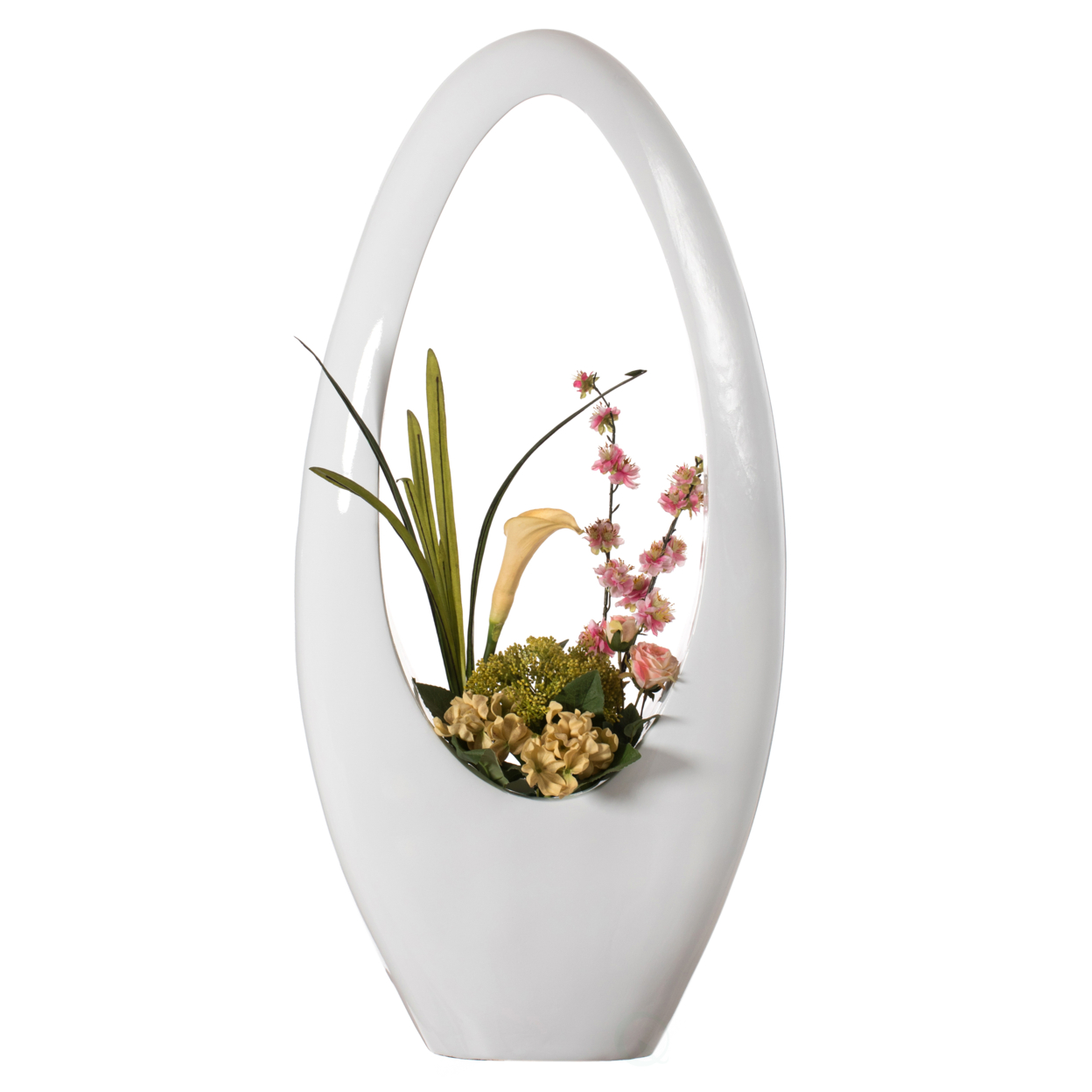 Modern Decorative White Oval Centerpiece Vase Wedding Flower Stand Holder, For Living Room, Entryway Or Dining Room, 40 Inch