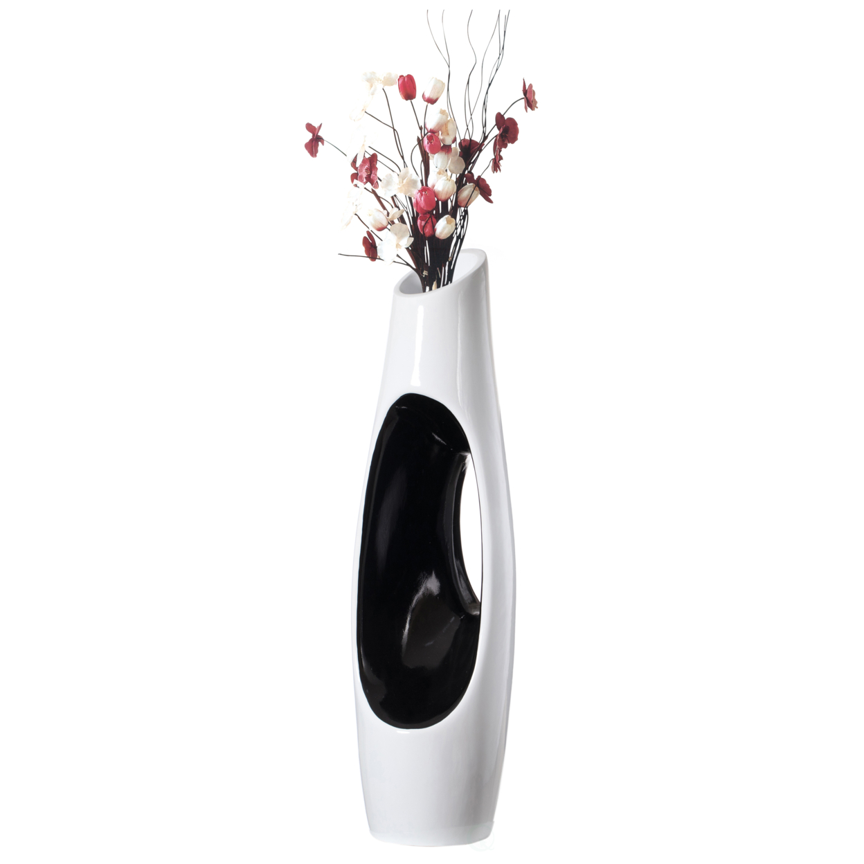 Modern Unique Design White Floor Flower Vase With Black Interior, For Living Room, Entryway Or Dining Room, 43 Inch