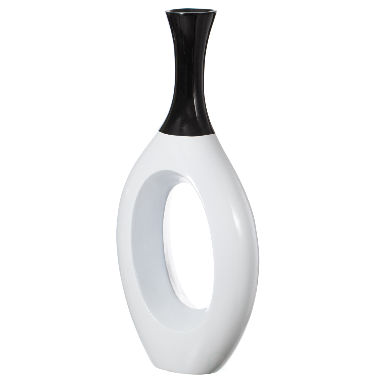 Contemporary Decorative White Floor Flower Vase With Black Neck, For Living Room, Entryway Or Dining Room, 36 Inch