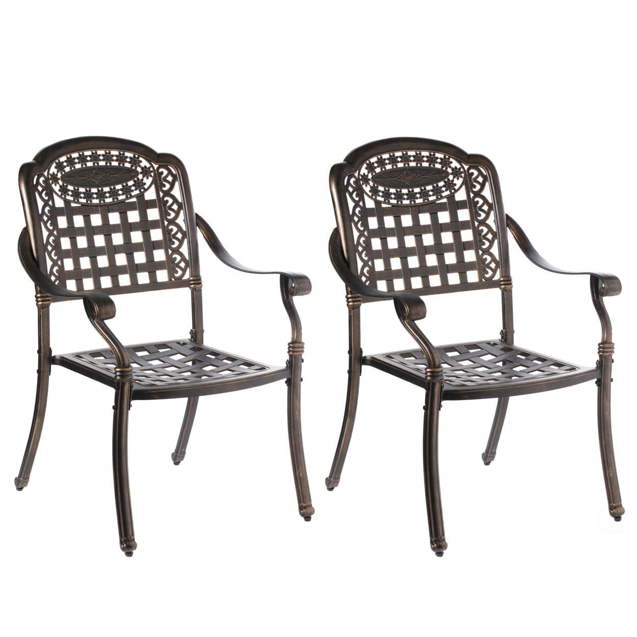 Indoor And Outdoor Bronze Dinning Set 2 Chairs With 1 Table Cast Aluminum. - Chairs