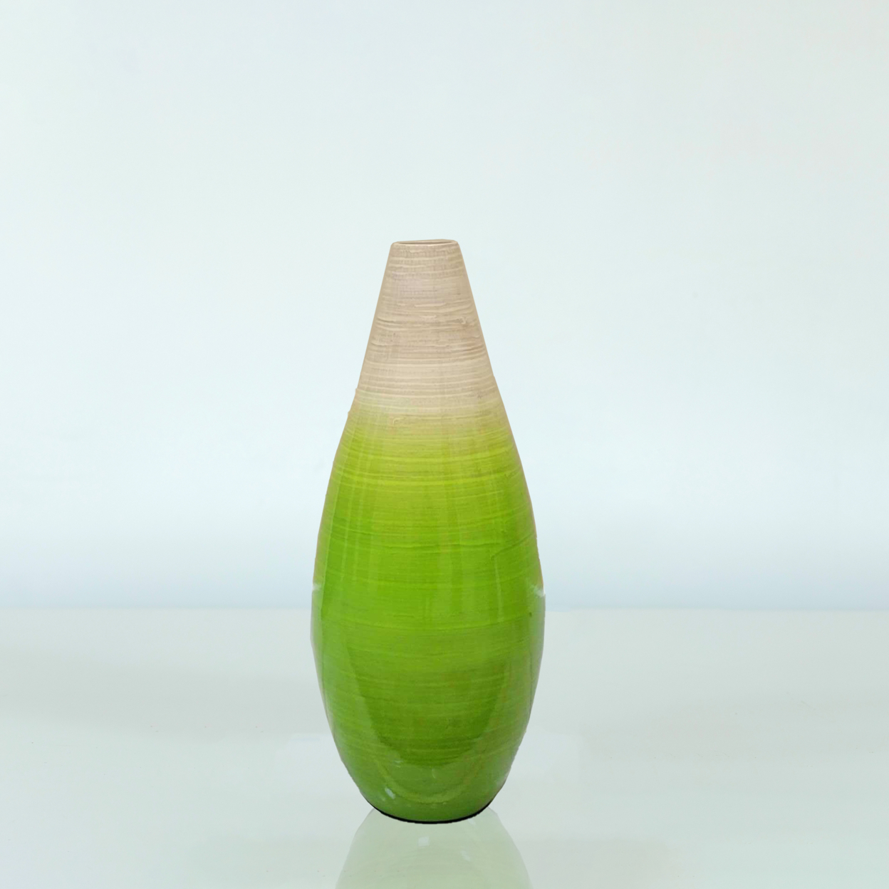 Contemporary Bamboo Floor Flower Vase Tear Drop Design For Dining, Living Room, Entryway Decoration, Green - Large
