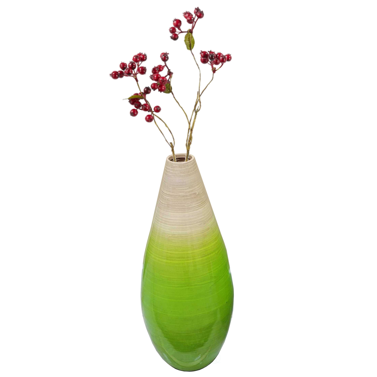 Contemporary Bamboo Floor Flower Vase Tear Drop Design For Dining, Living Room, Entryway Decoration, Green - Large