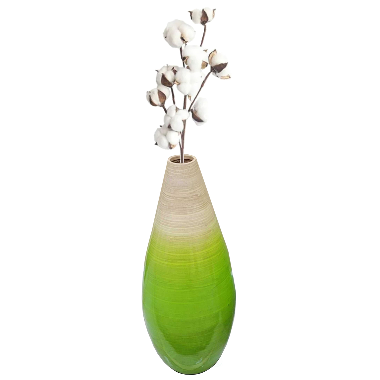 Contemporary Bamboo Floor Flower Vase Tear Drop Design For Dining, Living Room, Entryway Decoration, Green - Medium