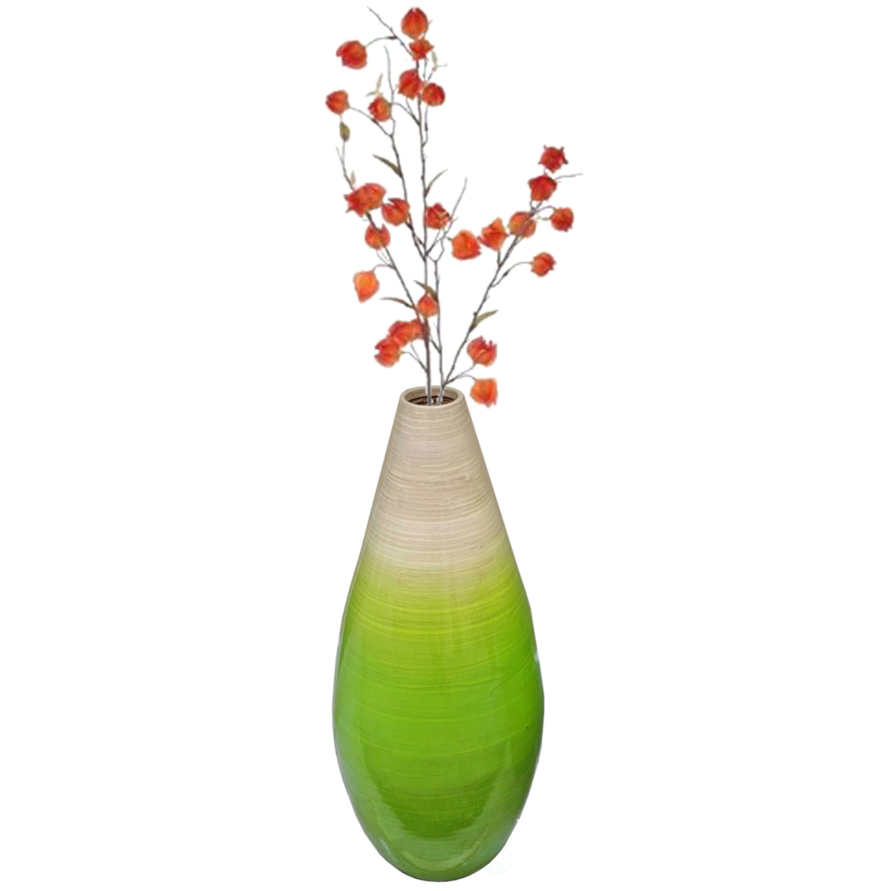 Contemporary Bamboo Floor Flower Vase Tear Drop Design For Dining, Living Room, Entryway Decoration, Green - Small