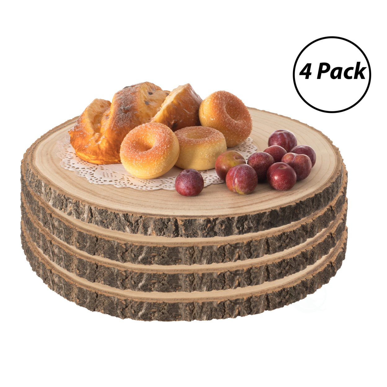 Home Decor Natural Wooden Bark Slice Tray Large Rustic Table Charger Centerpiece, Set Of 4 - 12