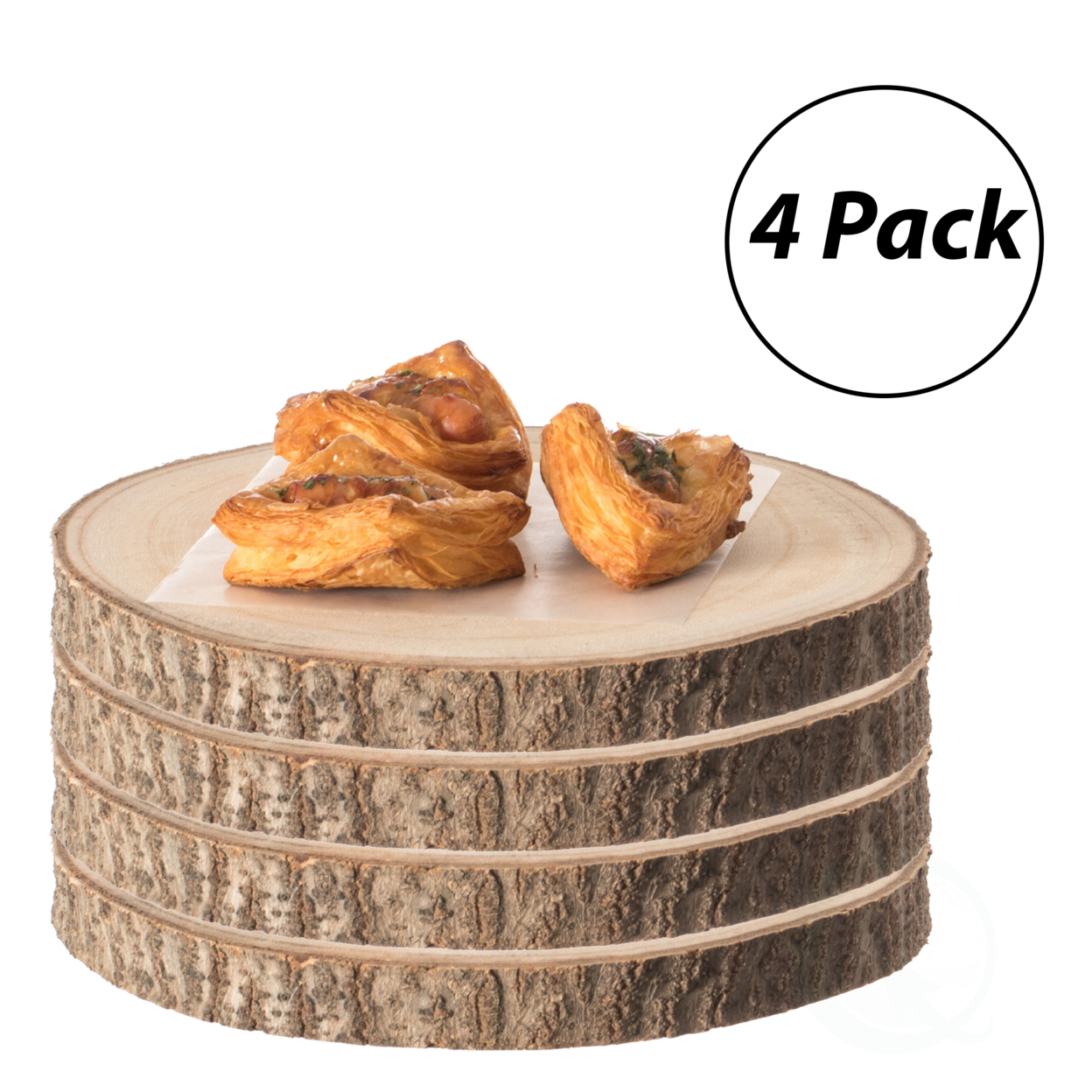 Home Decor Natural Wooden Bark Slice Tray Large Rustic Table Charger Centerpiece, Set Of 4 - 14