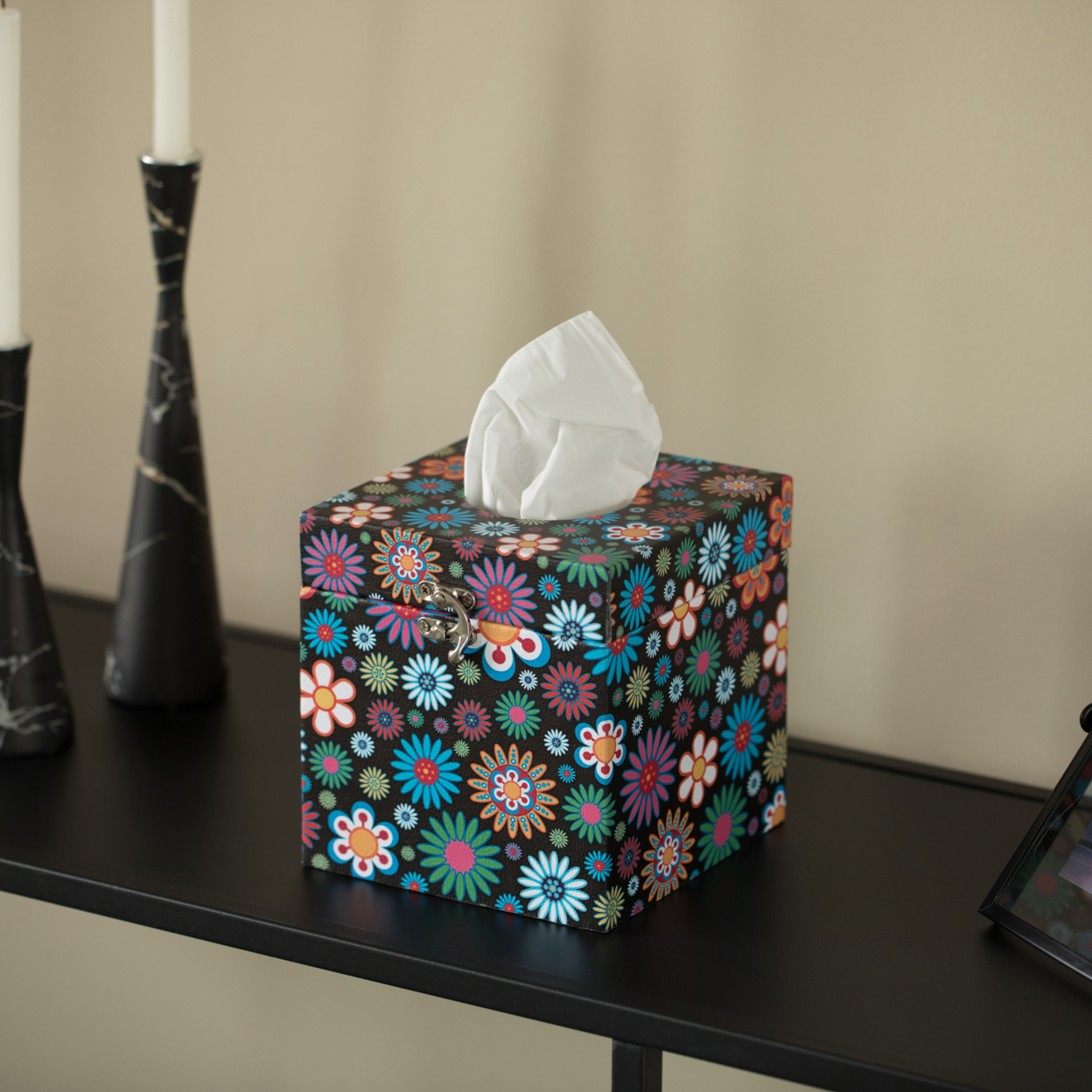 Facial Tissue Box Holder For Your Bathroom, Office, Or Vanity With Decorative Floral Design - Rectangle