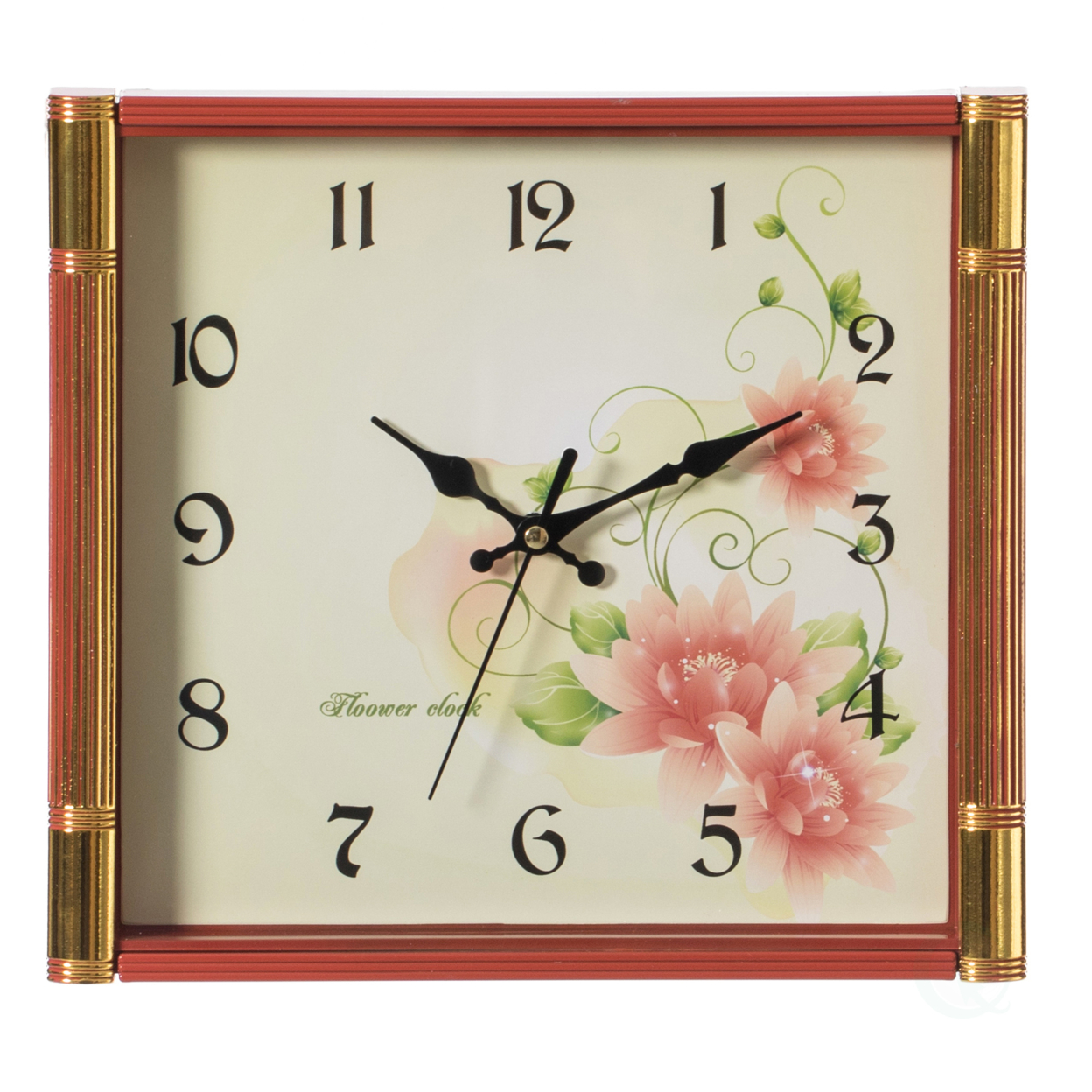 Unique Modern Square Shaped Wall Clock With Floral Design For Living Room, Kitchen, Or Dining Room