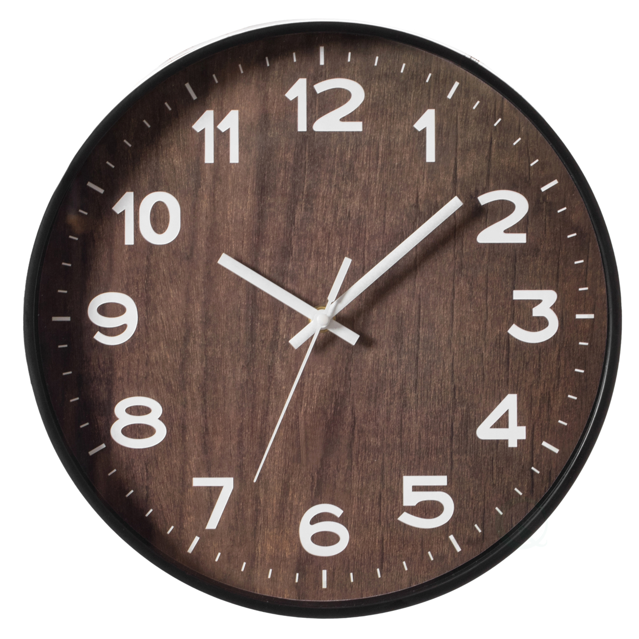 Decorative Modern Round Wood- Looking Plastic Wall Clock For Living Room, Kitchen, Or Dining Room - Brown