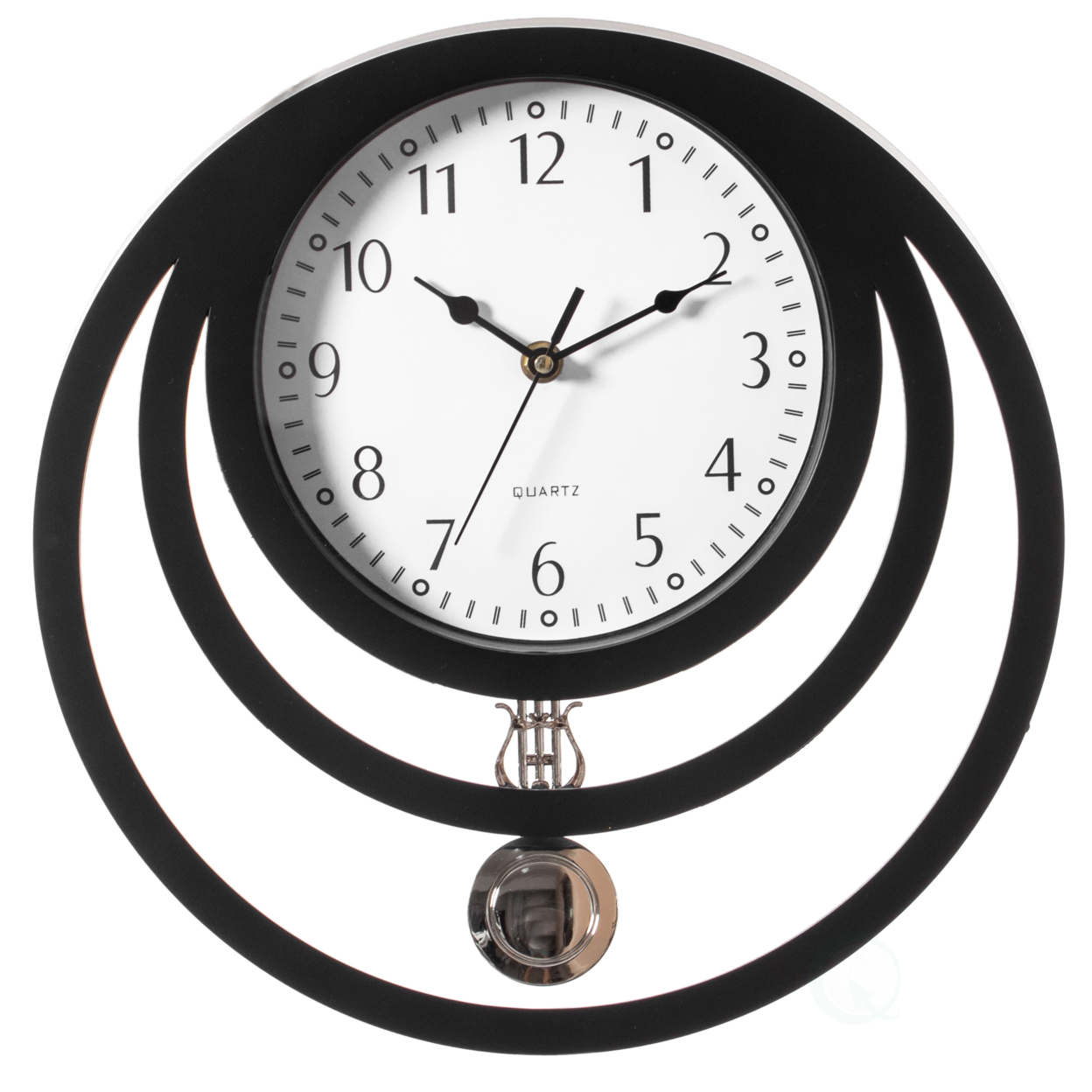 Decorative Modern Unique Round Plastic Wall Clock With Circles, For Living Room, Kitchen, Or Dining Room - Black