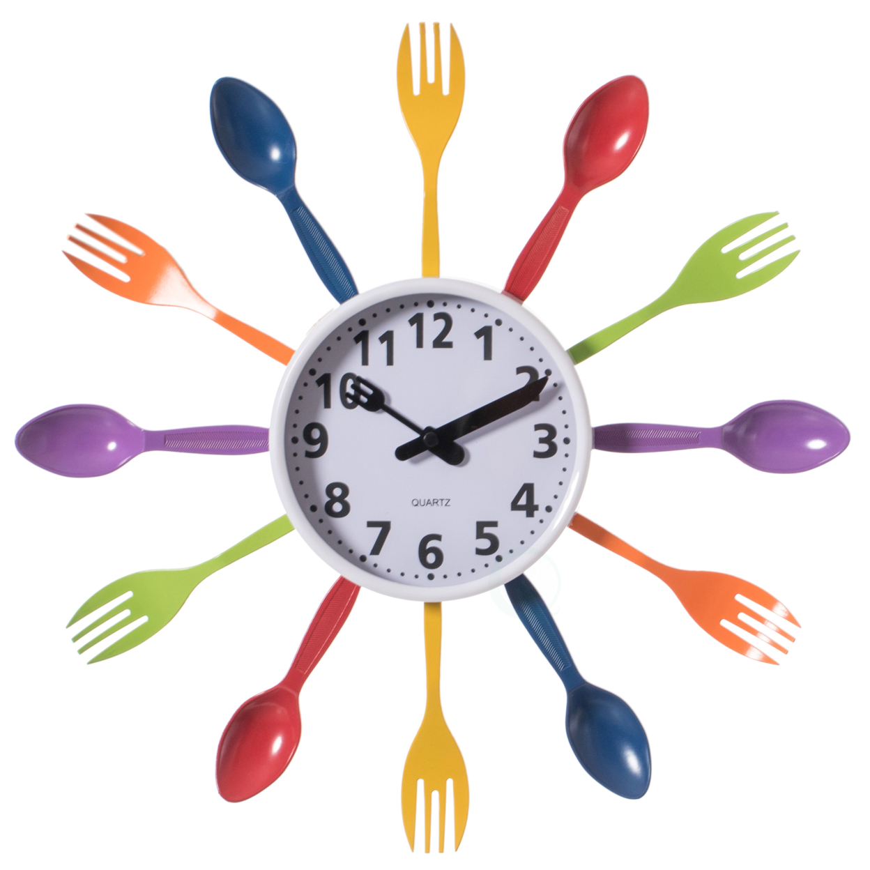 Decorative 3D Cutlery Utensil Spoon And Fork Wall Clock For Kitchen, Playroom Or Bedroom - Multicolor