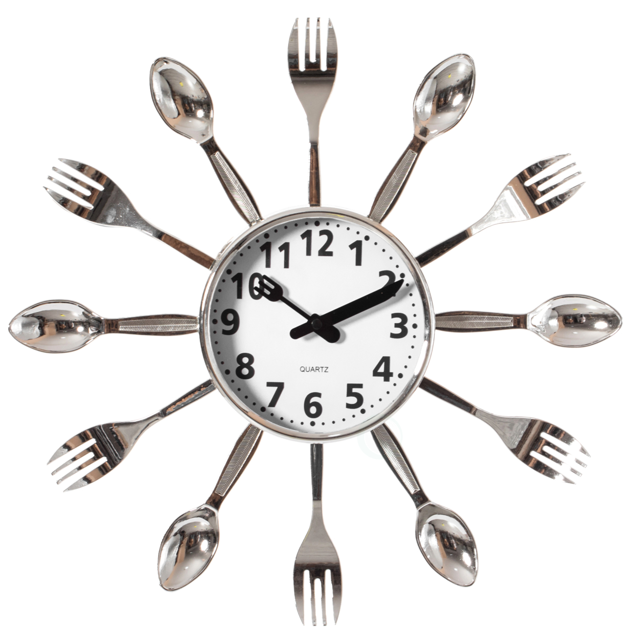 Decorative 3D Cutlery Utensil Spoon And Fork Wall Clock For Kitchen, Playroom Or Bedroom - Silver