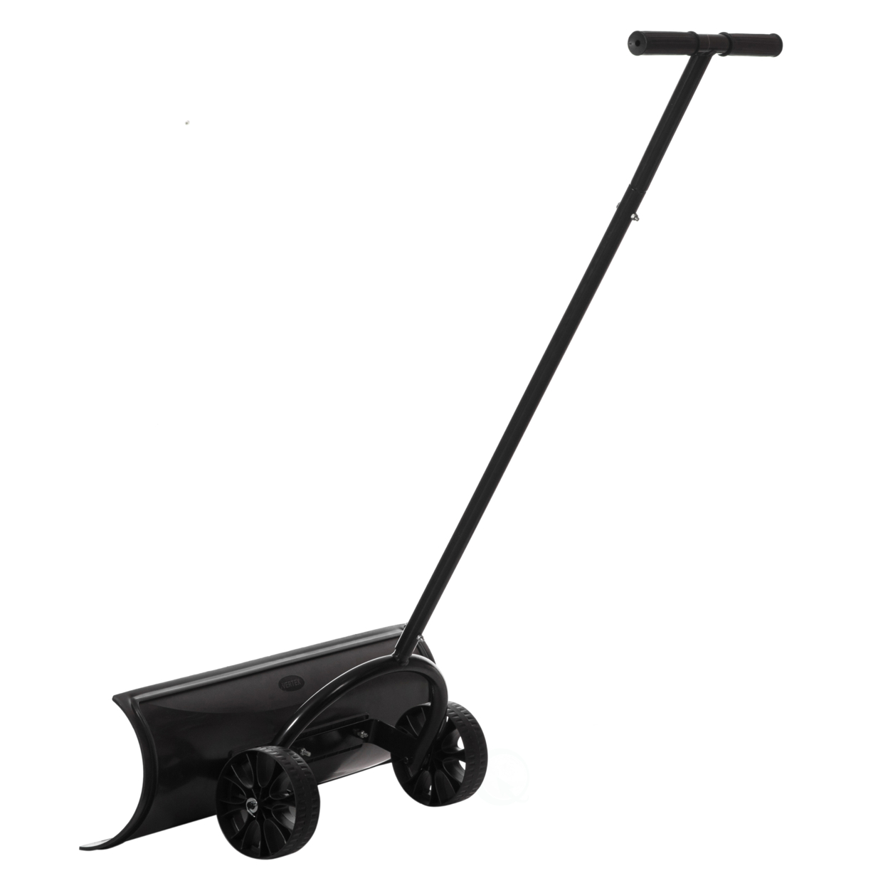 Black Heavy Duty Snow Shovel Rolling Pusher Remover With Wheels And Wide Blades