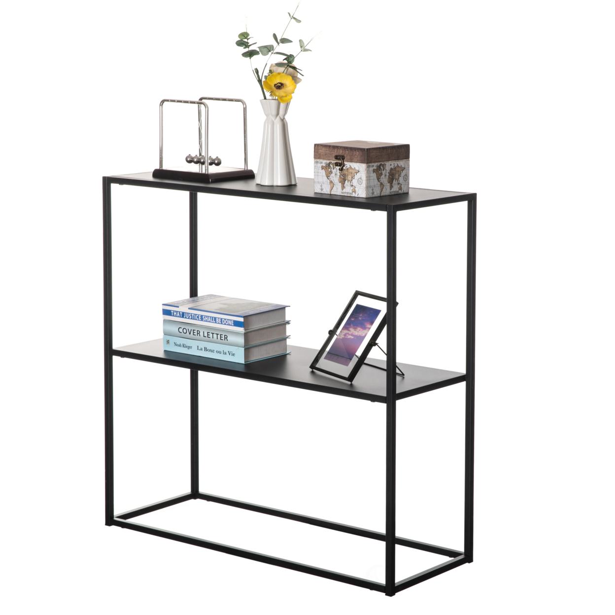 Modern Display Metal Console Table With Open Shelf, For Dining, Entryway And Hallway, Black