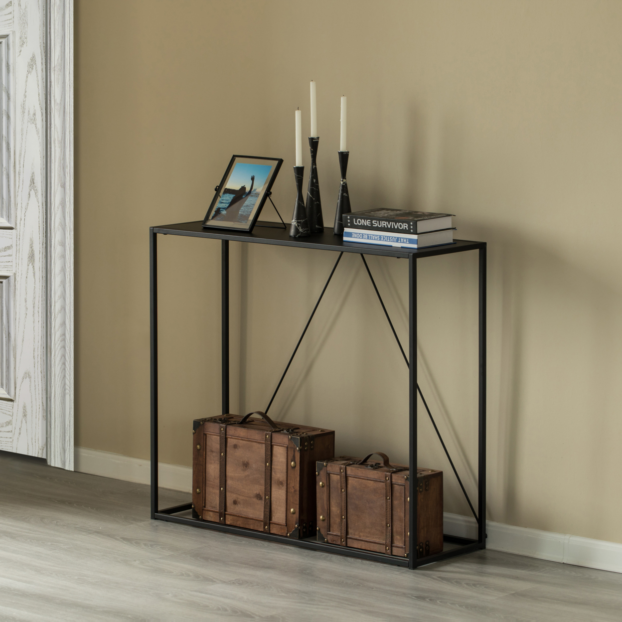 Modern Display Metal Console Table, For Dining, Entryway And Hallway, Black