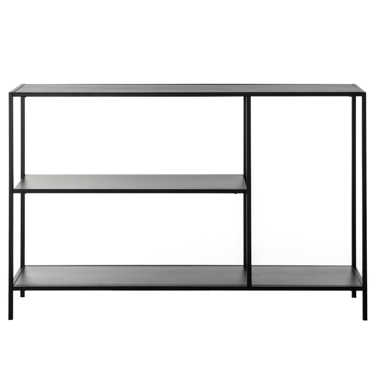 Modern Display Metal Console Table With Open Shelfs, For Dining, Entryway And Hallway, Black