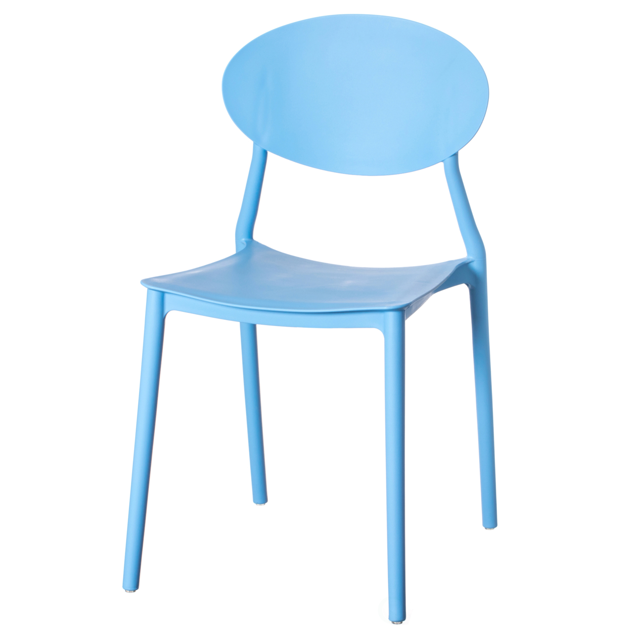 Modern Plastic Outdoor Dining Chair With Open Oval Back Design - Set Of 4 Blue