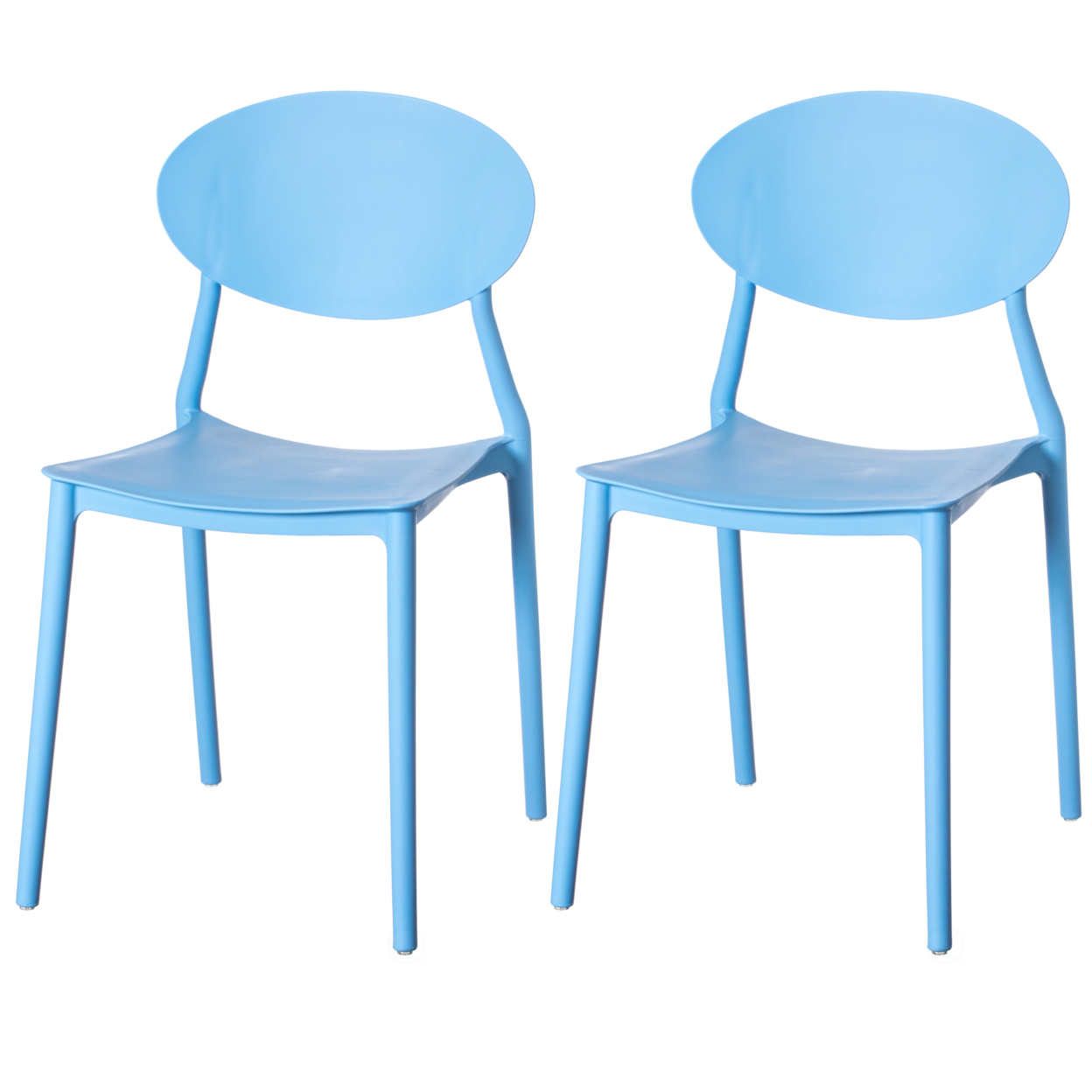 Modern Plastic Outdoor Dining Chair With Open Oval Back Design - Set Of 2 Blue