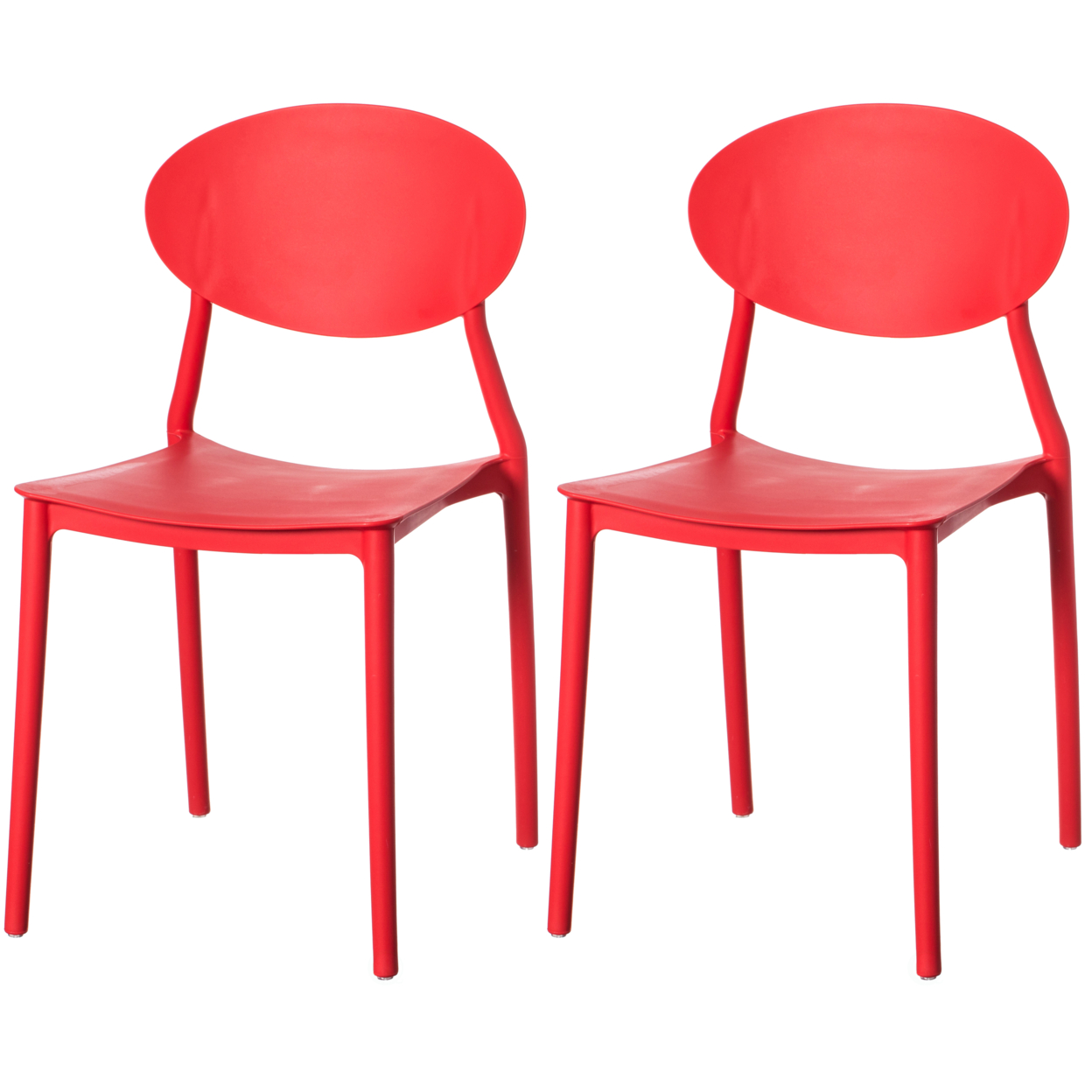 Modern Plastic Outdoor Dining Chair With Open Oval Back Design - Set Of 2 Red