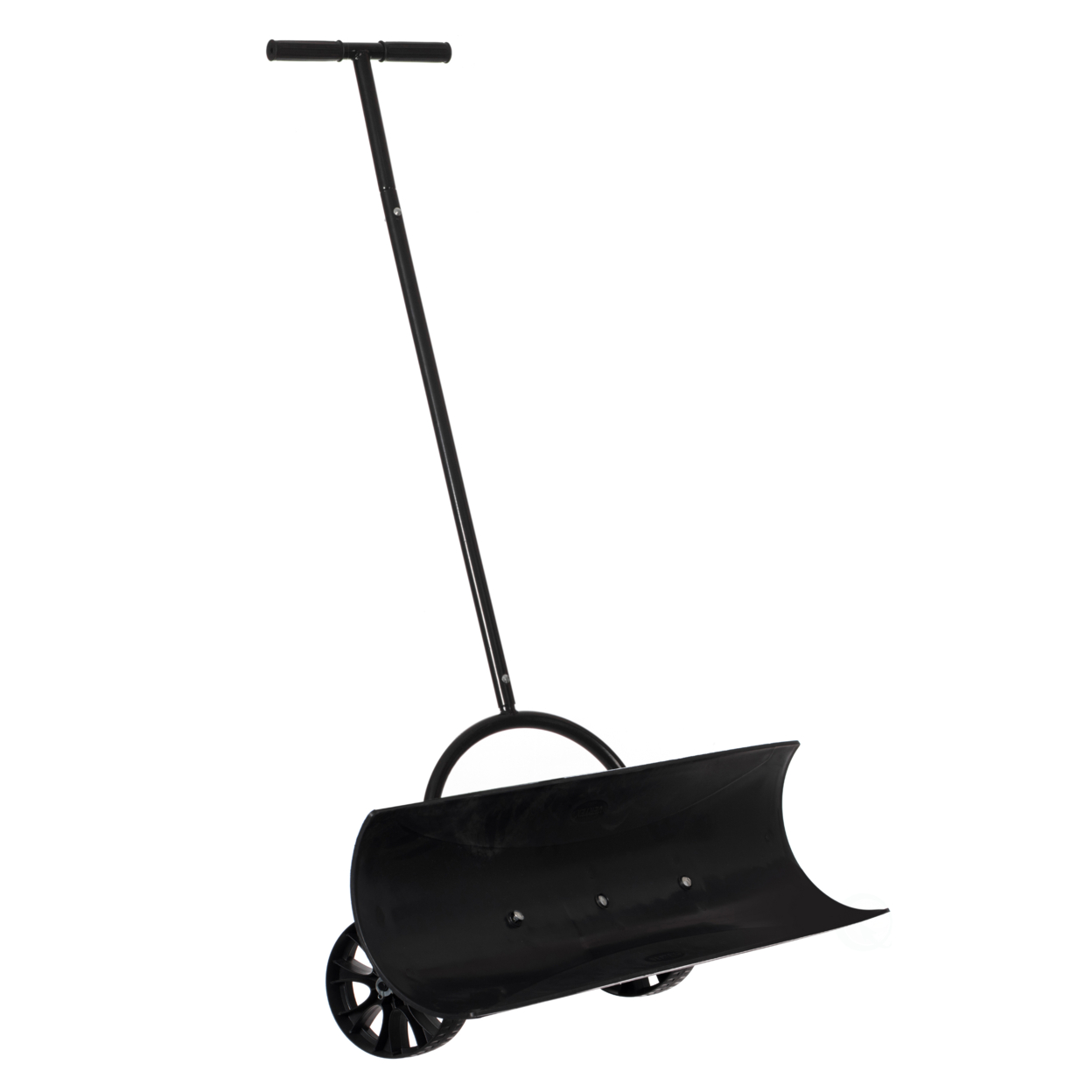 Black Heavy Duty Snow Shovel Rolling Pusher Remover with Wheels and Wide Blades