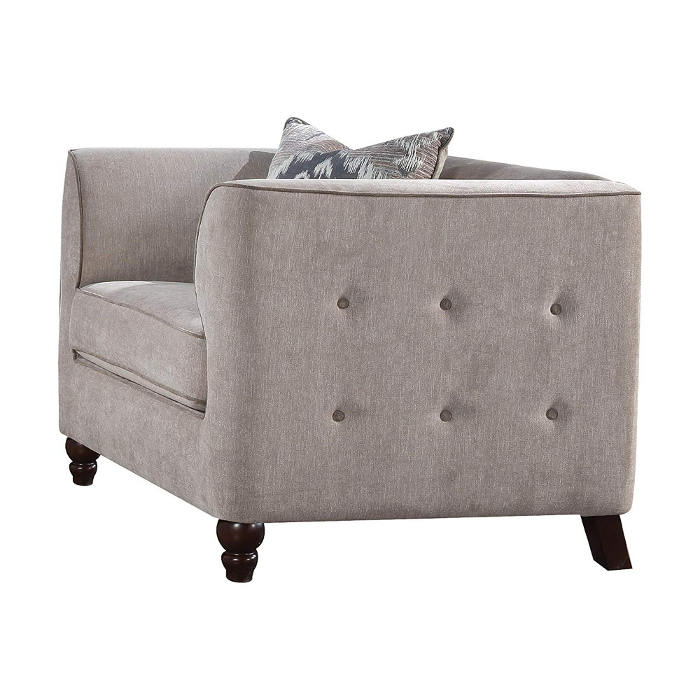 Fabric Upholstery Chair With Button Tufted Backrest And Sides, Light Gray- Saltoro Sherpi