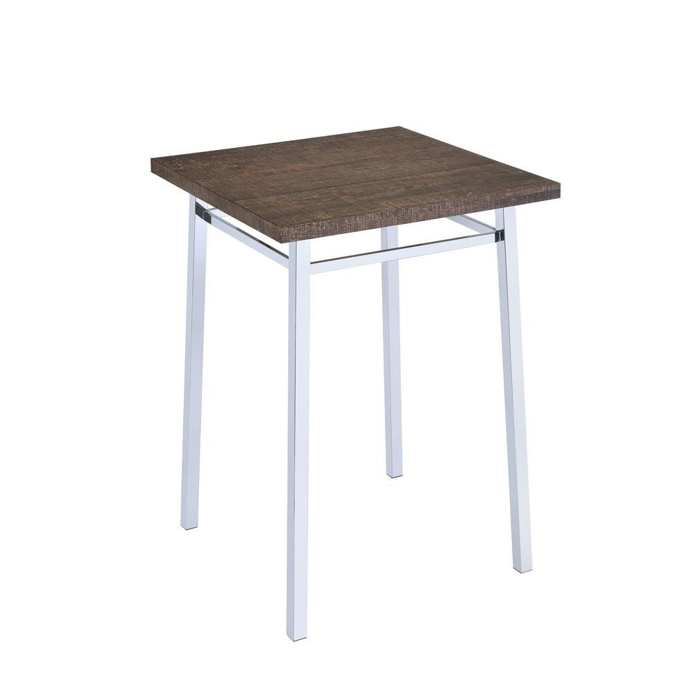 Contemporary Style Square Wood And Metal Bar Table, Brown And Silver- Saltoro Sherpi