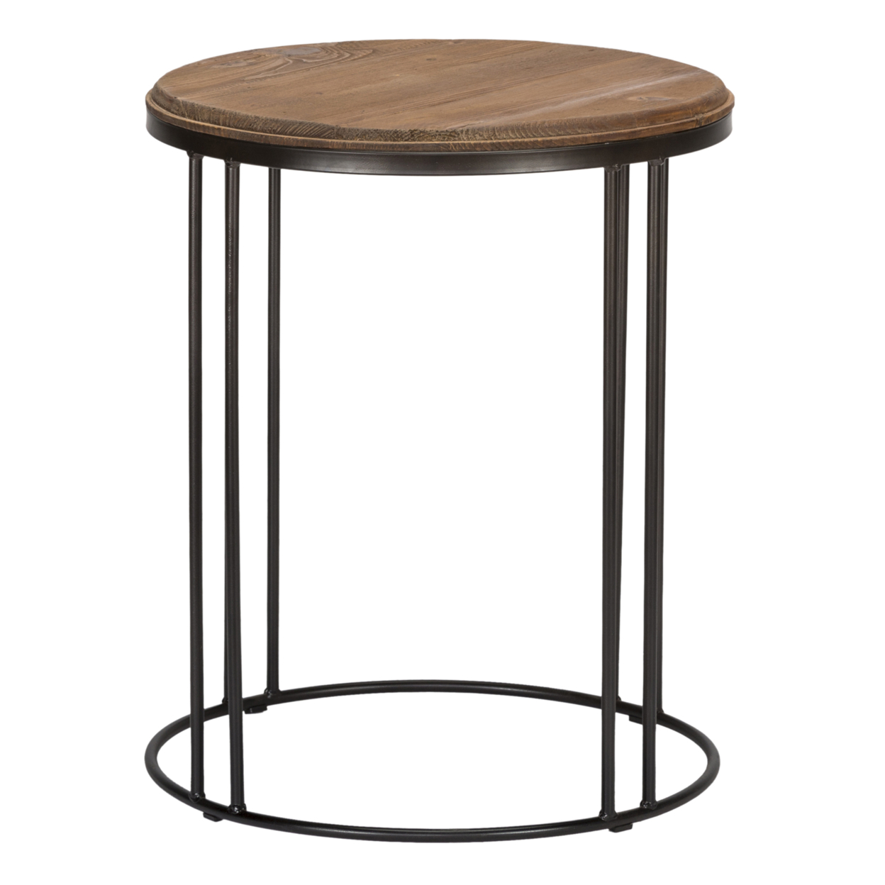 Industrial Style Circular Wooden End Table With Iron Open Base, Brown And Black- Saltoro Sherpi