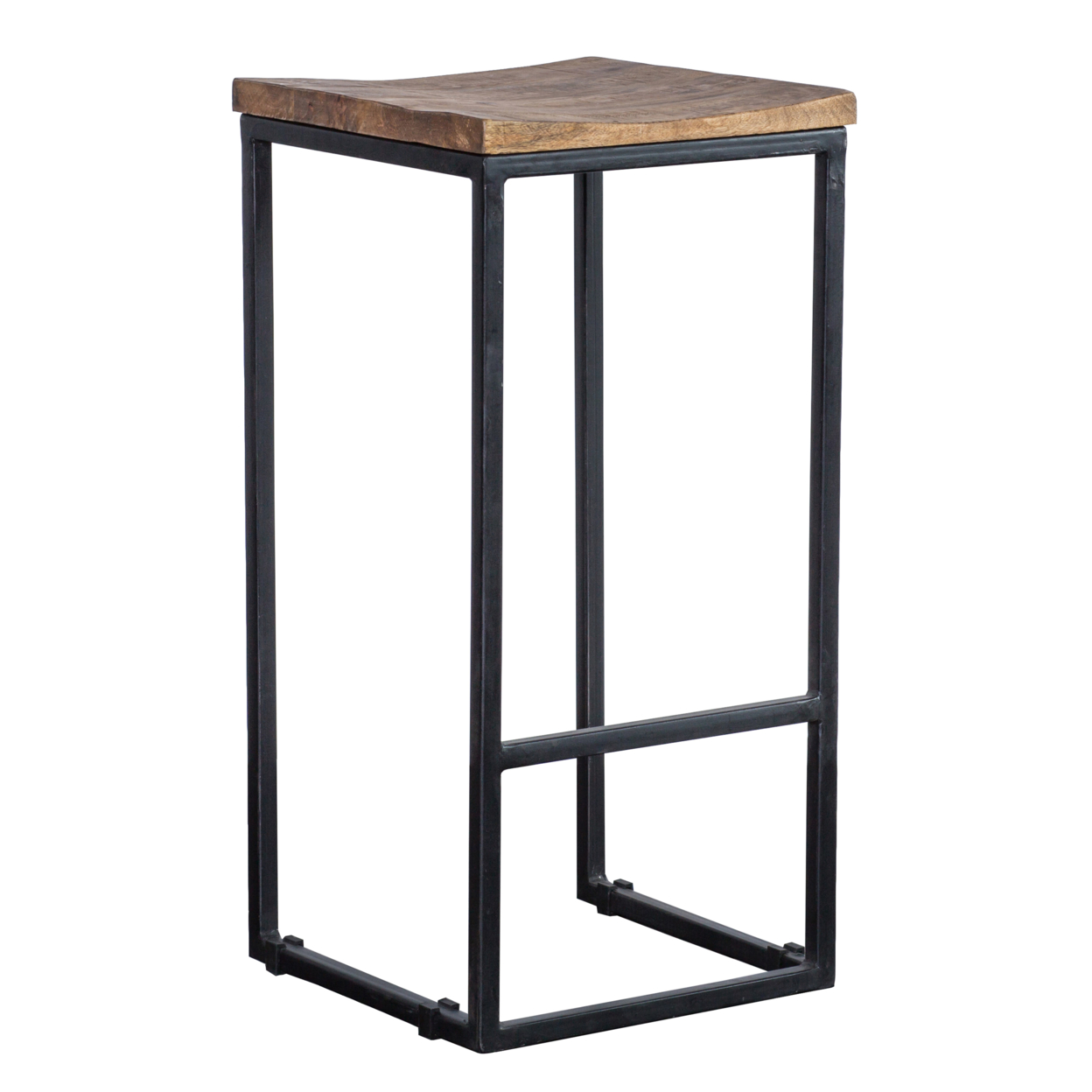 Iron Base Counter Height Stool With Wooden Saddle Seat, Brown And Black- Saltoro Sherpi