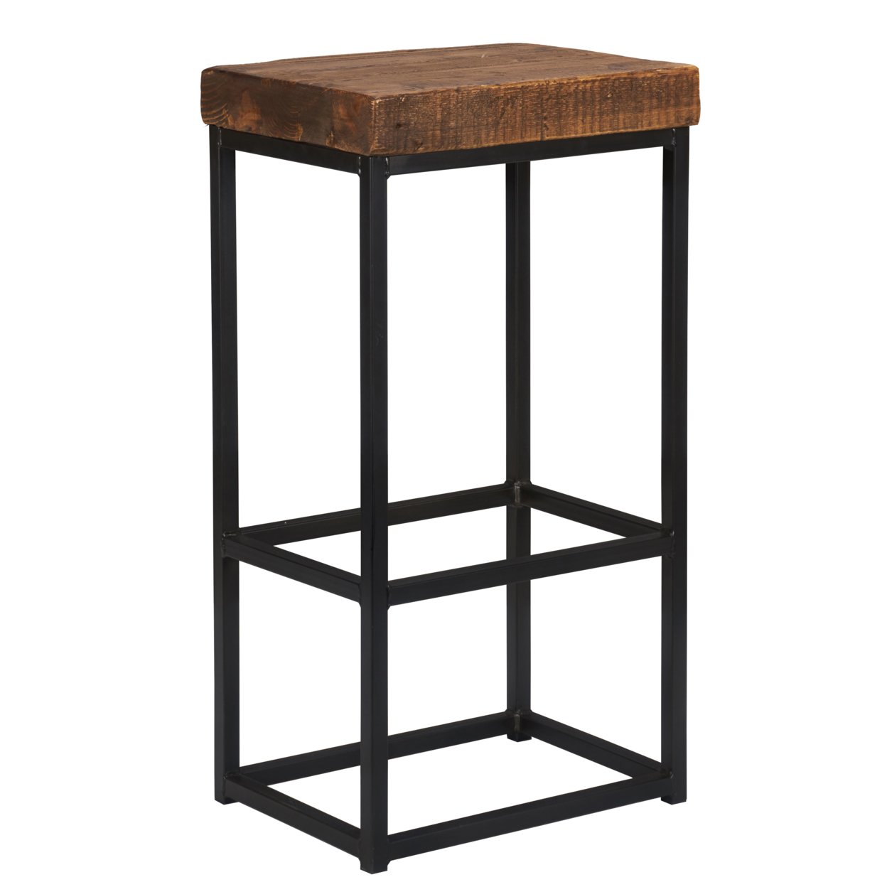 Transitional Style Iron Base Barstool With Wooden Seat, Set Of 2, Brown And Black- Saltoro Sherpi