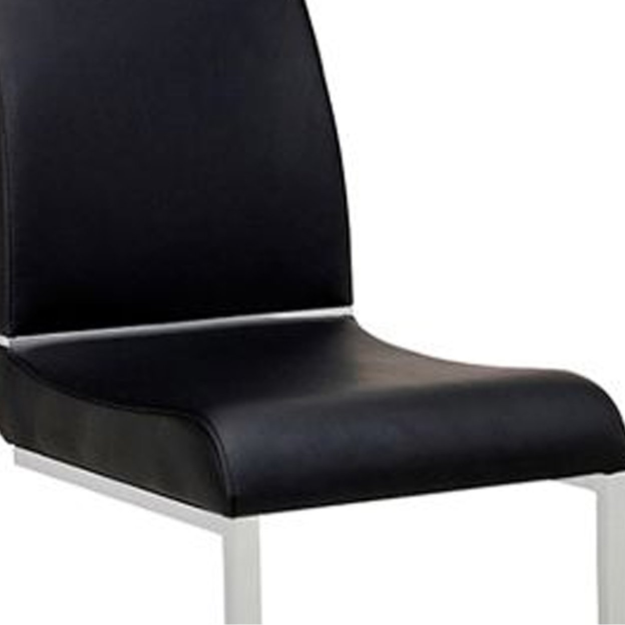 Stainless Steel Chair With Faux Leather Upholstery, Set Of Two, Black And Silver- Saltoro Sherpi