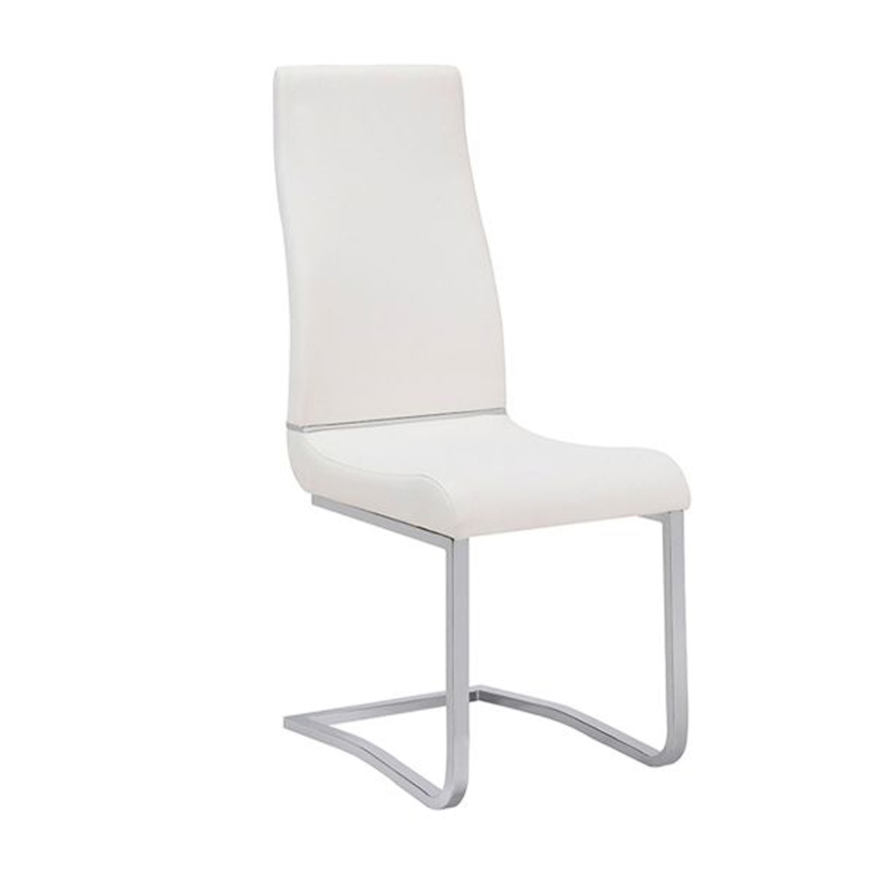 Stainless Steel Chair With Faux Leather Upholstery, Set Of Two, White And Silver- Saltoro Sherpi