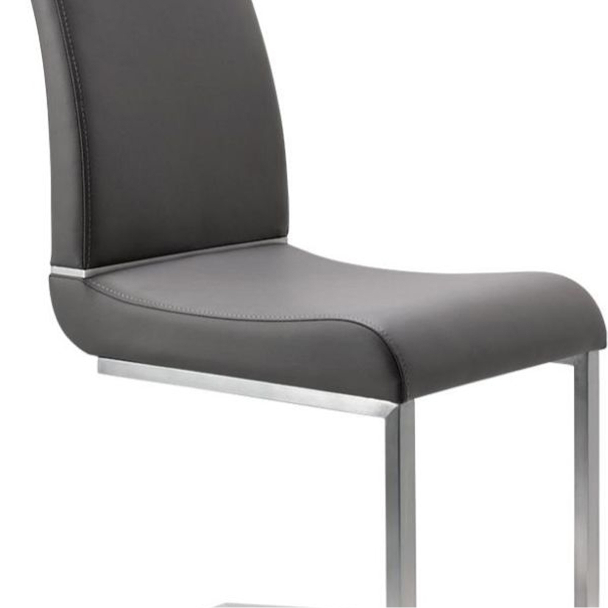 Stainless Steel Chair With Faux Leather Upholstery, Set Of Two, Gray And Silver- Saltoro Sherpi